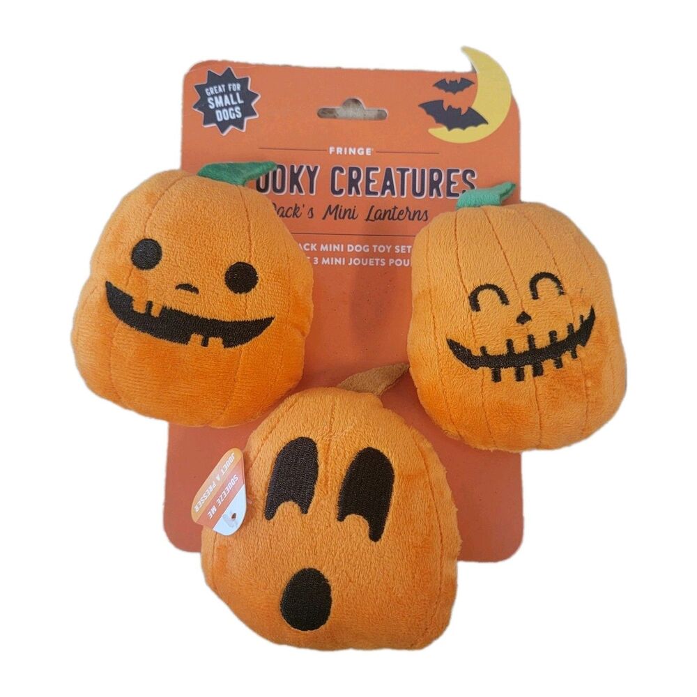 Fringe Studio Halloween Squeaky Dog Toy Set Jack’s Mini Lanterns 3‑Pack NWT